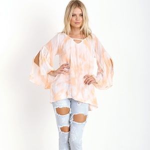 Jens Pirate Booty Sage Whisper Tunic Top Tie Dye Flowy Orange White Cutout Back